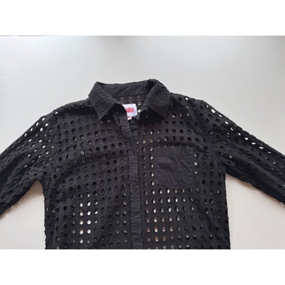 SOLID & STRIPED Black Cotton Eyelet Oxford Tunic Button Up Cover-Up, Size S - Picture 7 of 14